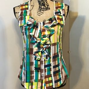 Banana Republilc Geometric Sleeveless Ruffle Shirt